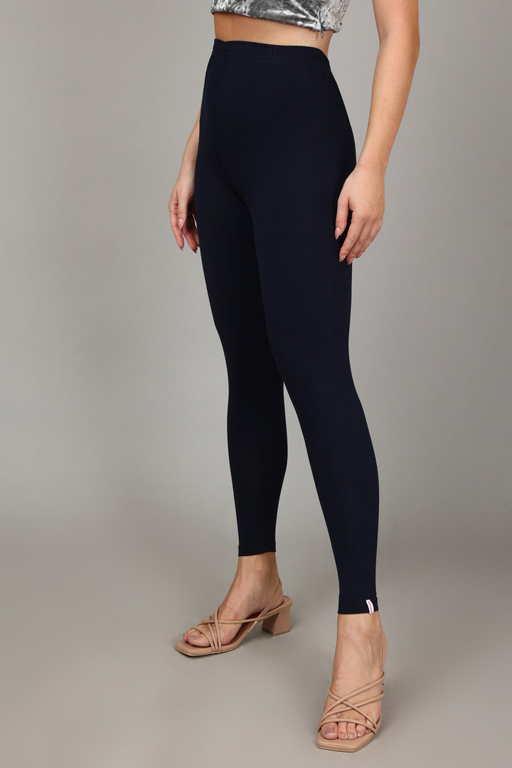 COTTON ANKLE LEGGINGS - NAVY