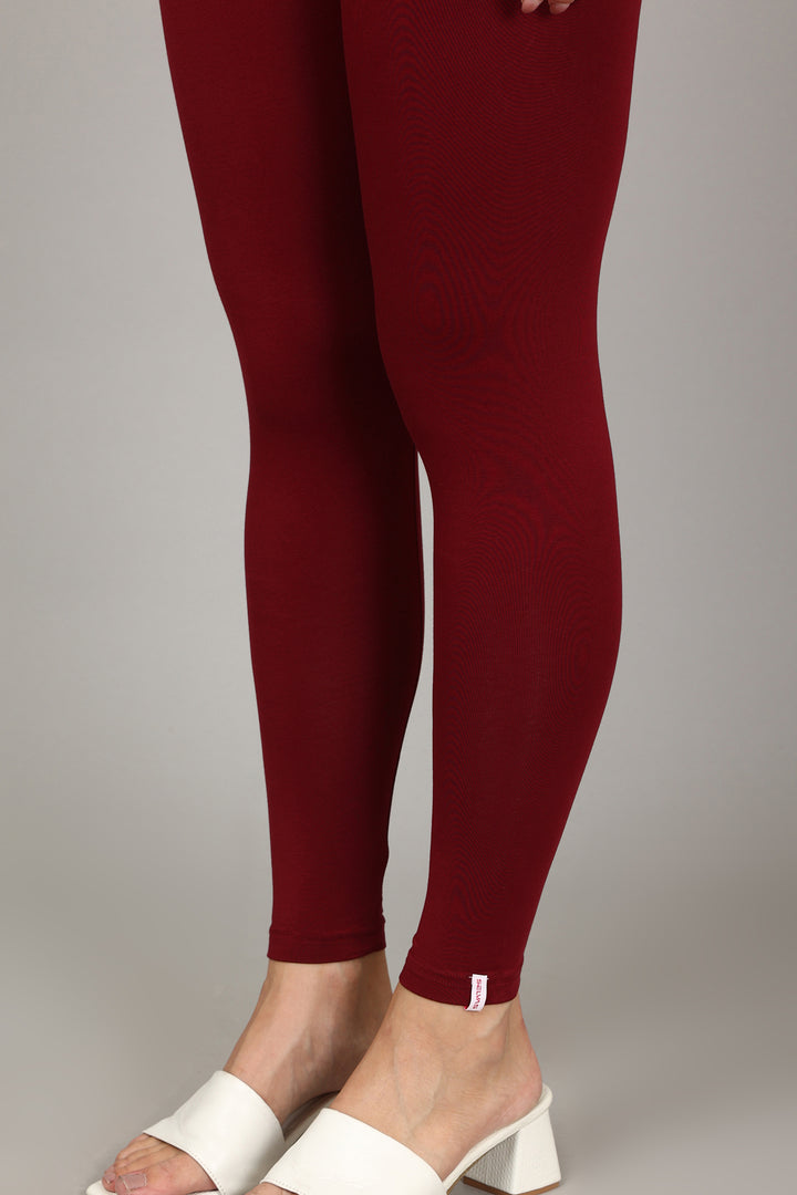 COTTON ANKLE LEGGINGS - MEROON