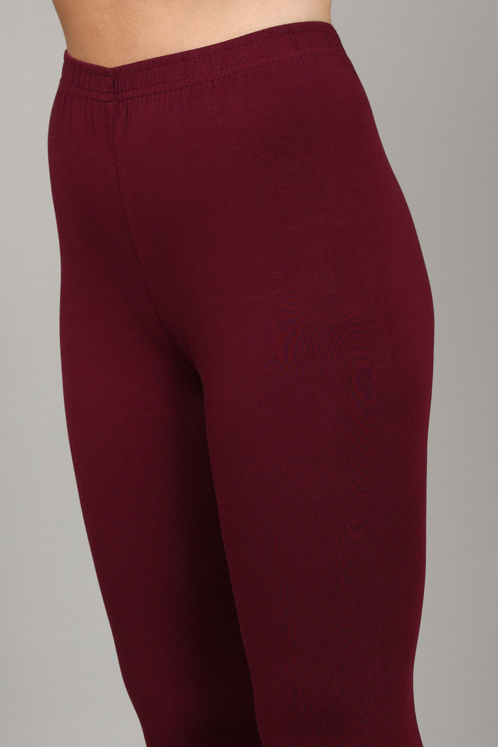 COTTON ANKLE LEGGINGS - WINE