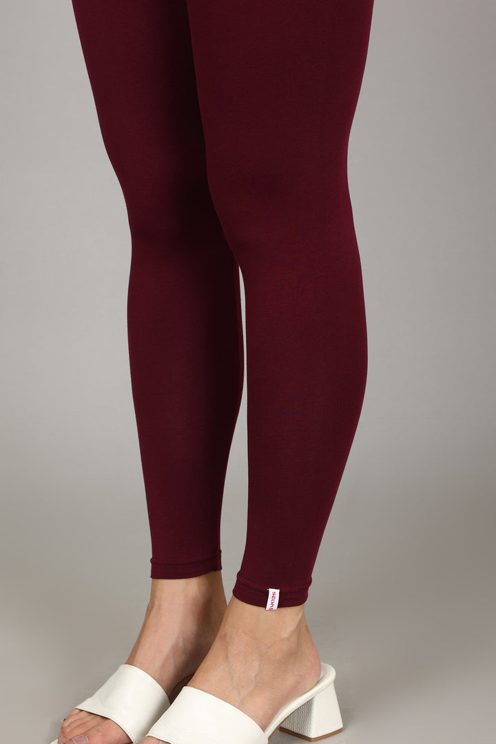COTTON ANKLE LEGGINGS - WINE