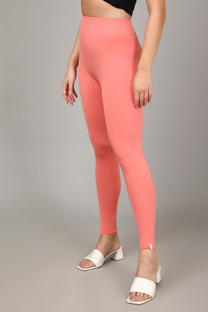 COTTON ANKLE LEGGINGS - PEACH