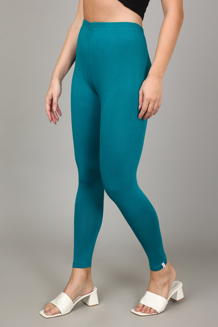 COTTON ANKLE LEGGINGS - PEACOCK
