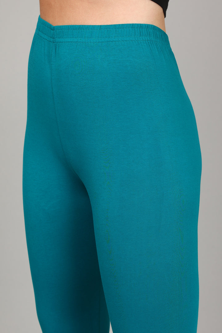 COTTON ANKLE LEGGINGS - PEACOCK