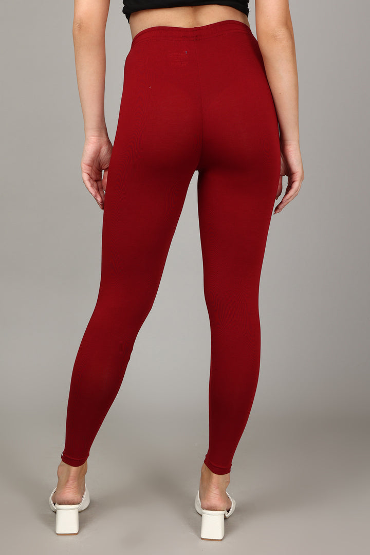 COTTON ANKLE LEGGINGS - CHERRY