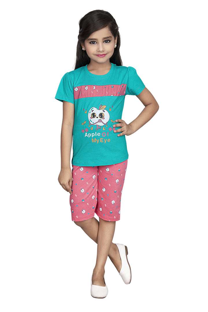 Girls Round Neck Tees With 3/4 Pant Set - Aroma