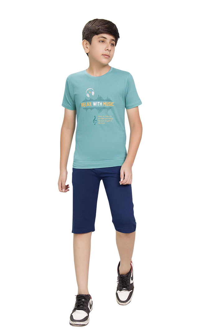 Boys Round Neck Tees With 3/4 Pant - Police