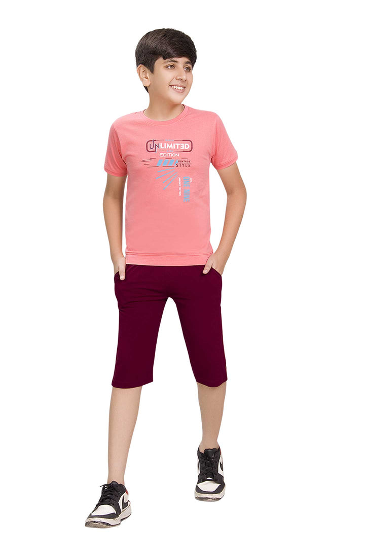 Boys Round Neck Tees With 3/4 Pant - Police