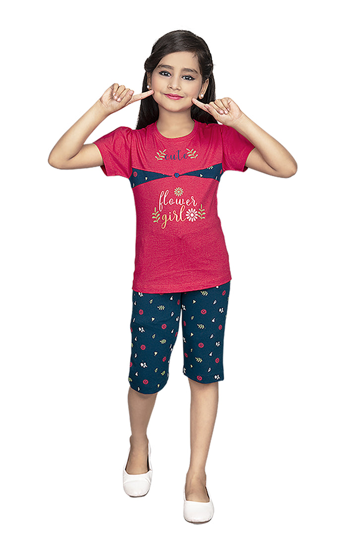 Girls Round Neck Tees With 3/4 Pant Set - Aroma