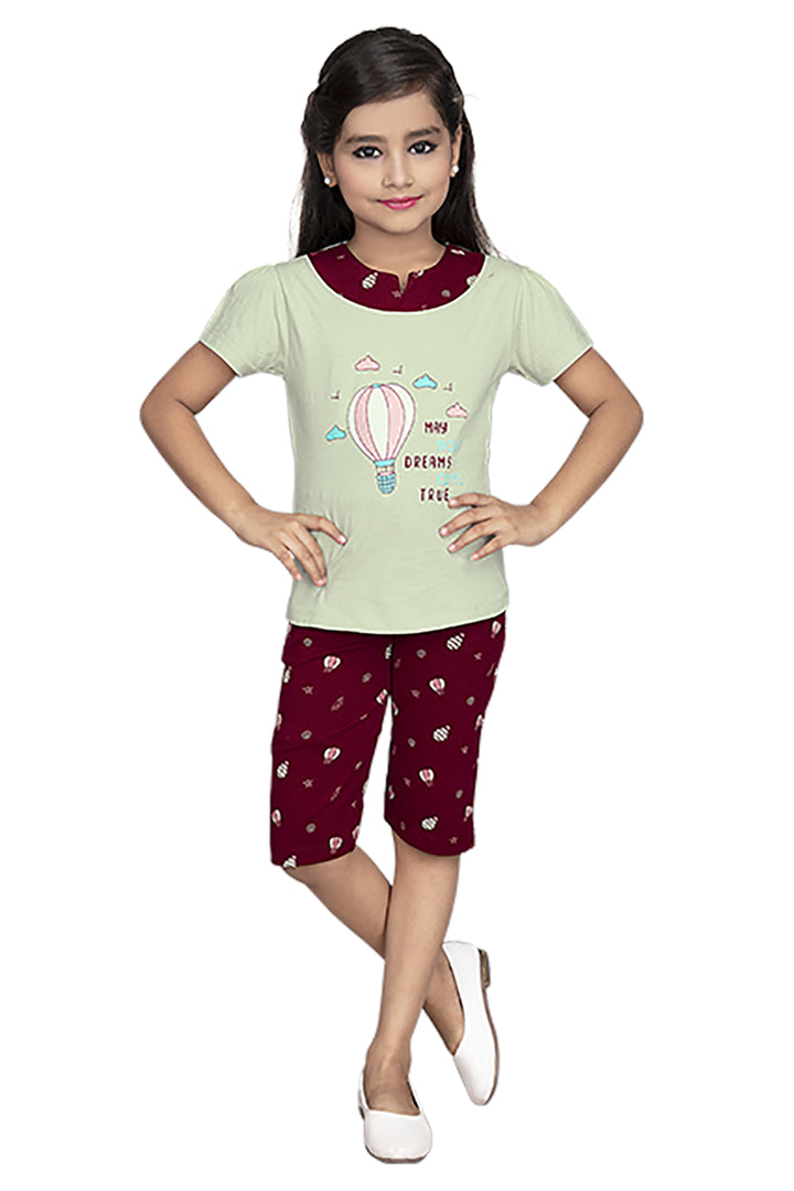 Girls Round Neck Tees With 3/4 Pant Set - Aroma