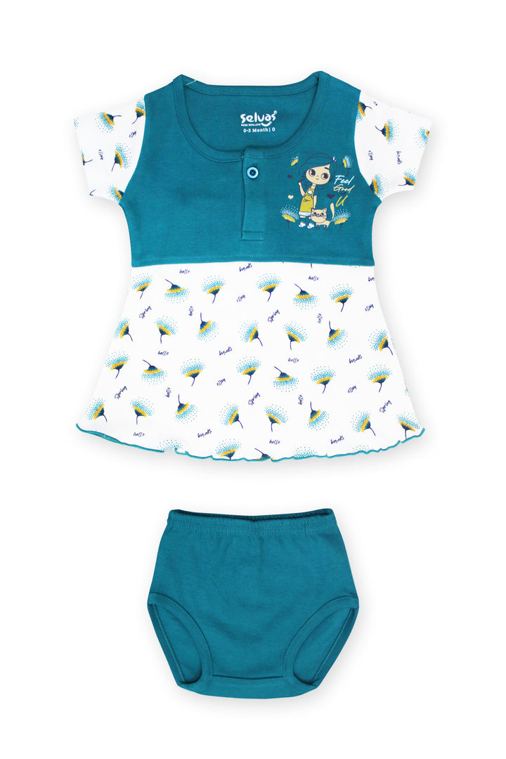 Selvas Infant Girls set half sleeve top skirt with brief - 162