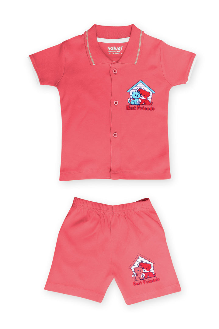 Selvas Infants Unisex Half Sleeve Front Open Collar Top With Shorts 909