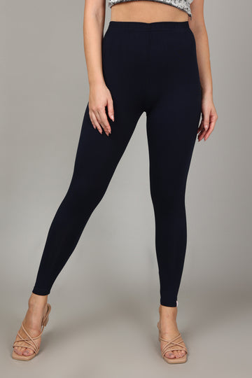 COTTON ANKLE LEGGINGS - NAVY