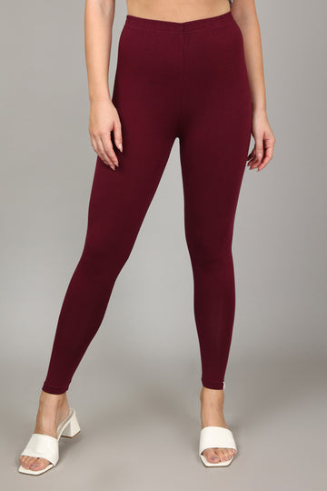 COTTON ANKLE LEGGINGS - WINE