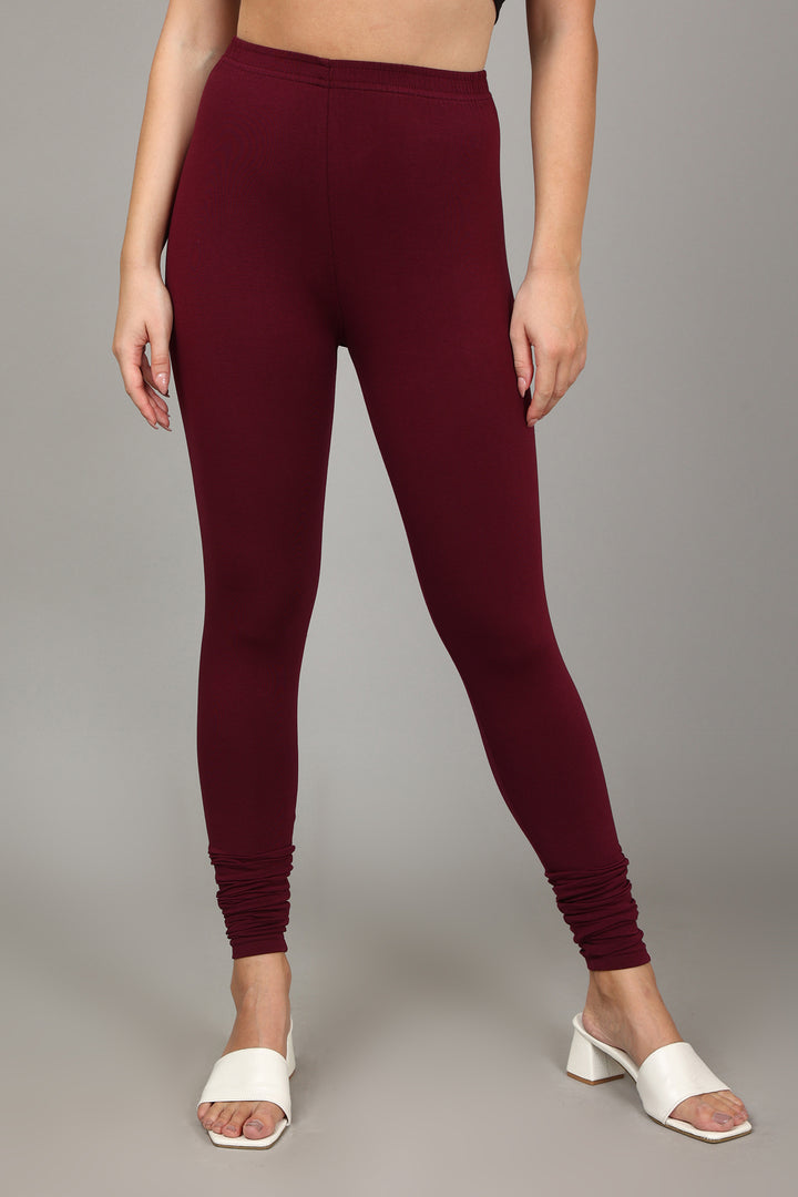 COTTON CHURIDAR LEGGINGS - WINE