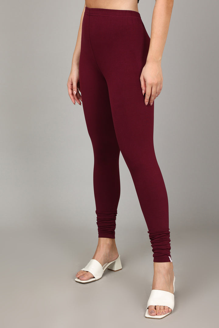 COTTON CHURIDAR LEGGINGS - WINE