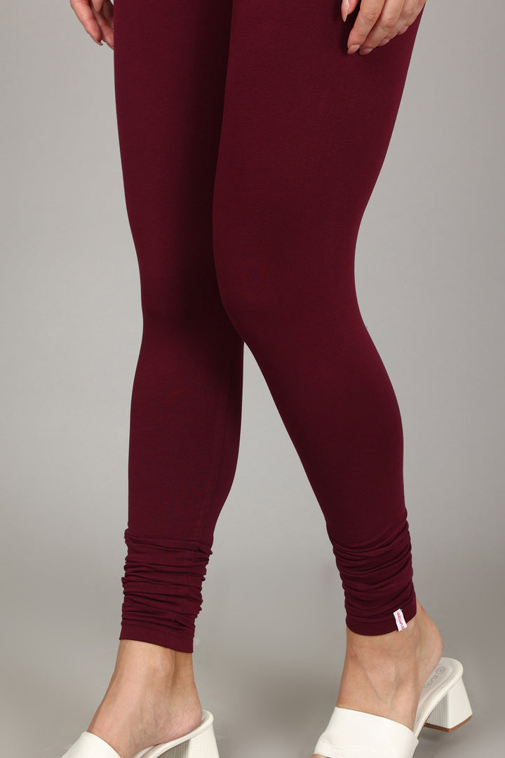 COTTON CHURIDAR LEGGINGS - WINE