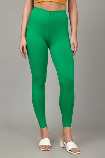 COTTON ANKLE LEGGINGS - LEAF GREEN