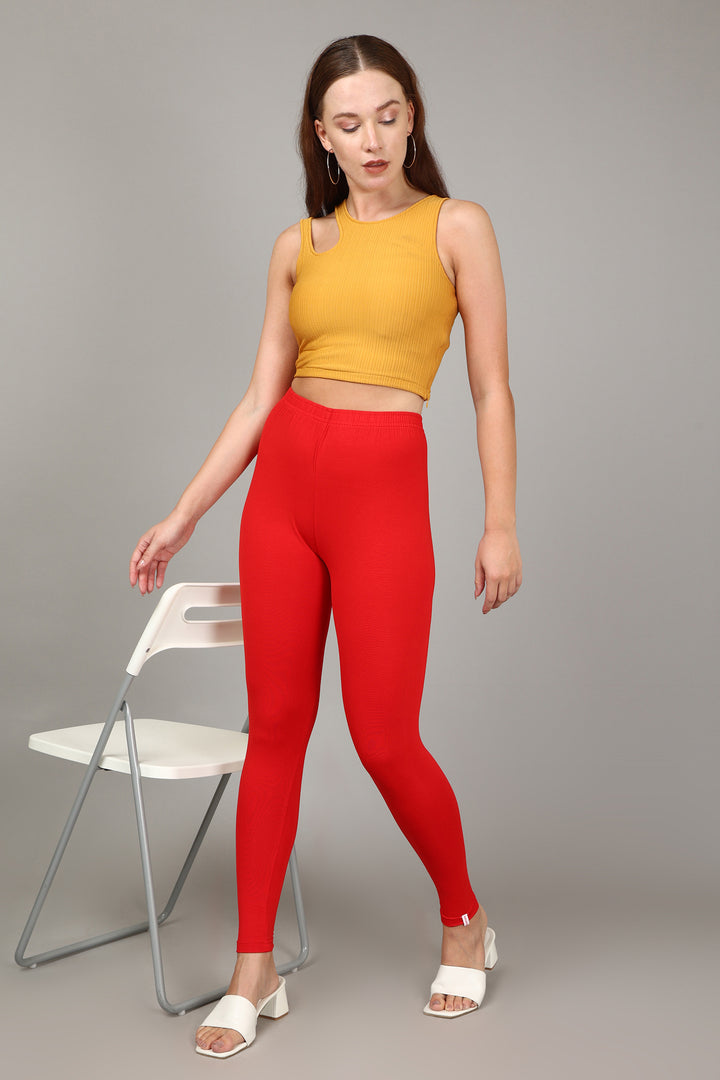 VISCOSE ANKLE LEGGINGS - RED