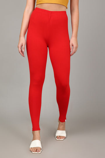 COTTON ANKLE LEGGINGS - RED