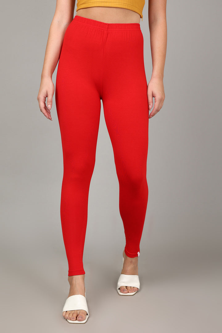 VISCOSE ANKLE LEGGINGS - RED