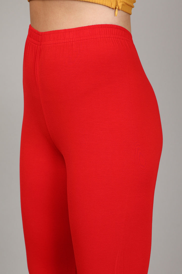 VISCOSE ANKLE LEGGINGS - RED