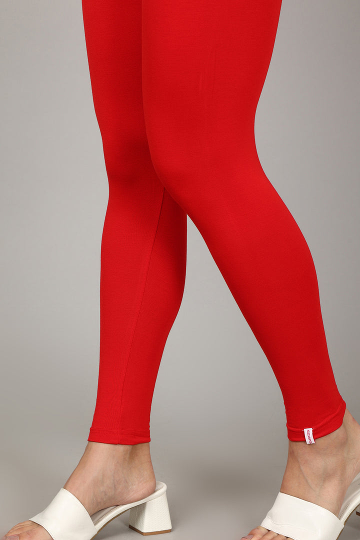 VISCOSE ANKLE LEGGINGS - RED