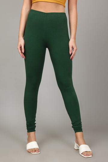 COTTON CHURIDAR LEGGINGS - BOTTLE GREEN