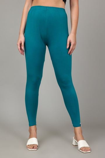 COTTON ANKLE LEGGINGS - TEAL BLUE