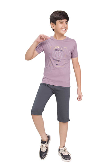 Boys Round Neck Tees With 3/4 Pant - Police