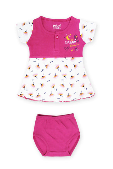 Selvas Infant Girls set half sleeve top skirt with brief - 162
