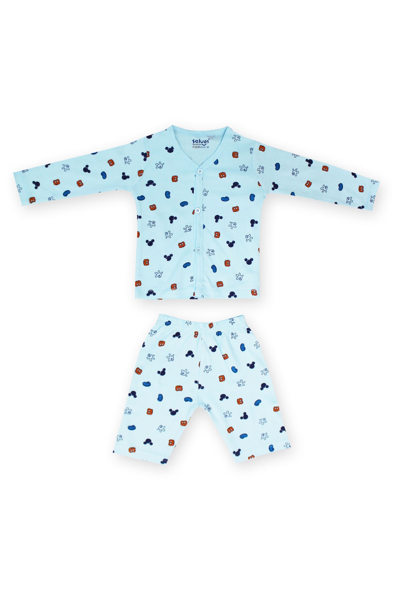 Selvas Infants Unisex Full Sleeve Front Open Top With Aop 3/4 Pant - 305