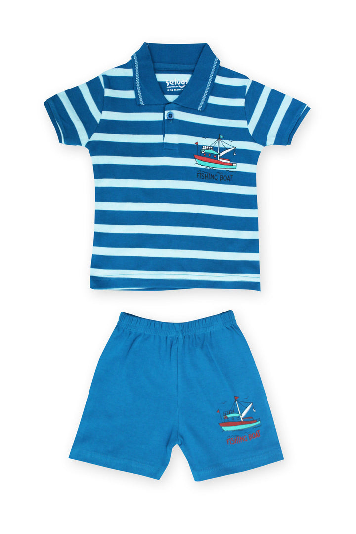 Selvas Infants Unisex Half sleeve Collar Top With Shorts 908
